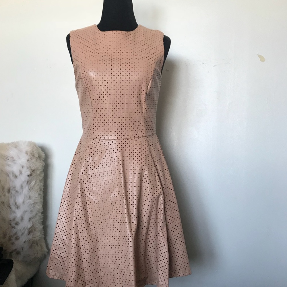 Perforated faux leather nude dress